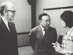 Mr. Chow conferring on the Kra Canal in 1973 with nuclear scientists Dr. Willard Libby, 1960 Nobel laureate in chemistry, and his wife Dr. Leona Woods Marshall Libby.